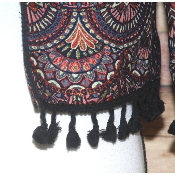 Chelsea & Violet Brocade Bolero Open Jacket Tassel Fringe Rich Colors Size S - Picture 3 of 11
